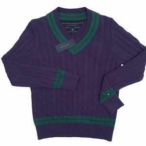 NEW Tommy Hilfiger Sweater!  Purple & Green  V Neck  Tennis Style  Cable Knit